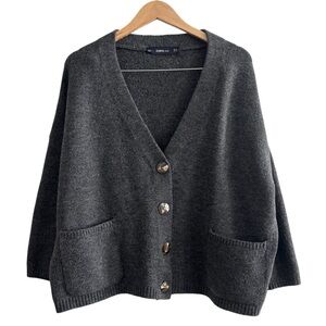 Zara Dark Button Down V-Neck Cardigan Sweater